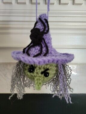 Halloween Witch Dangler Purple With Black Spider Spooky Decoration Ornament Goth